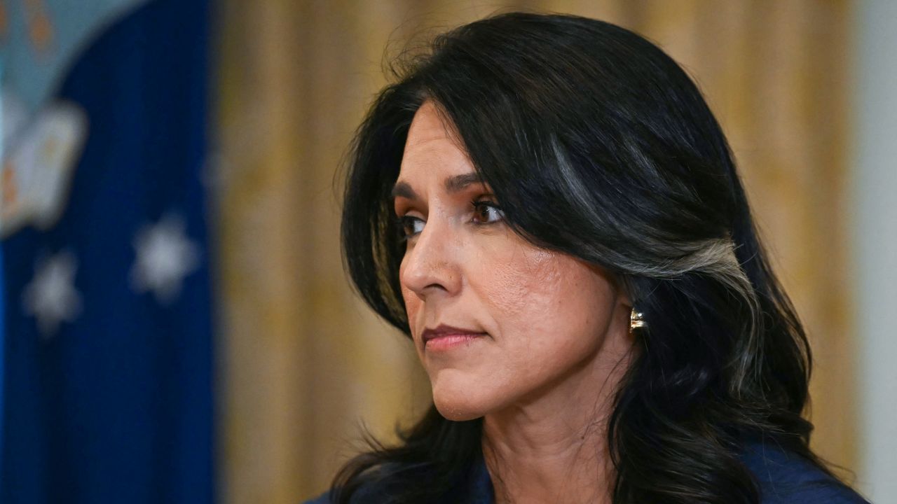 Director of National Intelligence Tulsi Gabbard looks on during a Cabinet meeting hosted by President Donald Trump at the White House on July 8, 2025.
