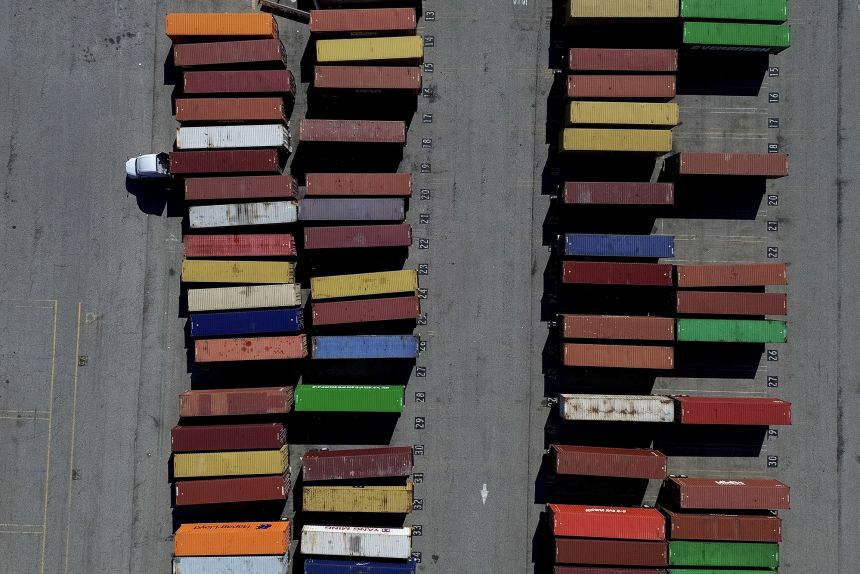 Shipping containers at the Pacific Terminal at the Port of Los Angeles in California on July 8.