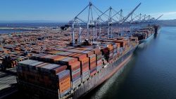 The Seaspan Thames container ship at the APM Maersk Terminal at the Port of Los Angeles in Los Angeles, California, US, on Tuesday, July 8, 2025.