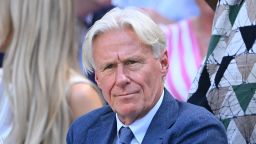 Sweden's former tennis player Bjorn Borg sits in the Royal Box, on Centre Court, during the women's singles semi-final tennis match between US player Amanda Anisimova and Belarus's Aryna Sabalenka on the eleventh day of the 2025 Wimbledon Championships at The All England Lawn Tennis and Croquet Club in Wimbledon, southwest London, on July 10, 2025. (Photo by Kirill KUDRYAVTSEV / AFP) / RESTRICTED TO EDITORIAL USE (Photo by KIRILL KUDRYAVTSEV/AFP via Getty Images)          