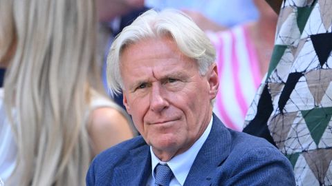 Sweden's former tennis player Bjorn Borg sits in the Royal Box, on Centre Court, during the women's singles semi-final tennis match between US player Amanda Anisimova and Belarus's Aryna Sabalenka on the eleventh day of the 2025 Wimbledon Championships at The All England Lawn Tennis and Croquet Club in Wimbledon, southwest London, on July 10, 2025. (Photo by Kirill KUDRYAVTSEV / AFP) / RESTRICTED TO EDITORIAL USE (Photo by KIRILL KUDRYAVTSEV/AFP via Getty Images)          