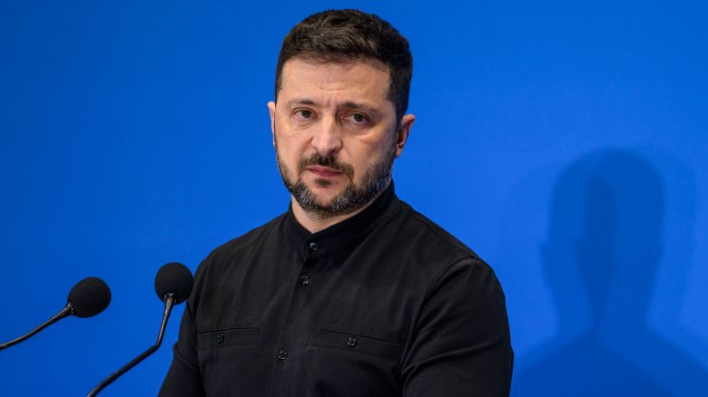 Ukrainian President Volodymyr Zelensky speaks during a press conference in Rome on July 10.