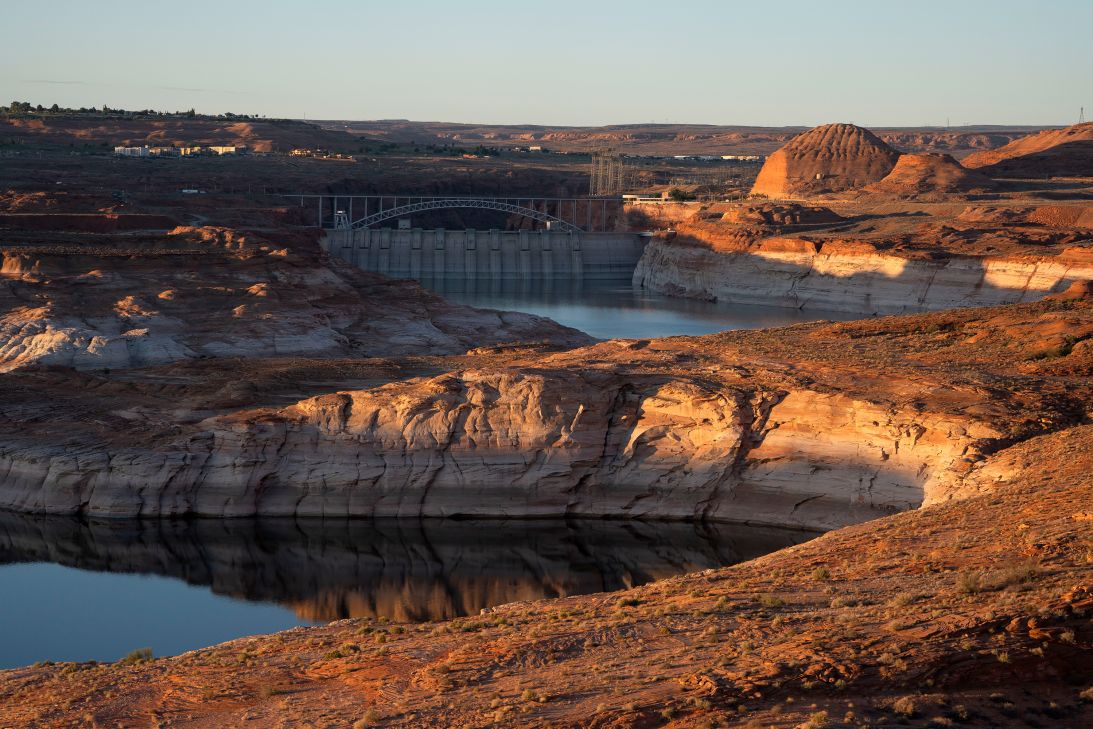 Lake Powell in Glen Canyon National Recreation Area on July 10, 2025, in Page, Arizona. The lake is only at a third of its capacity as drought conditions worsen. Some believe the US Southwest could be a good region for atmospheric water harvesting.