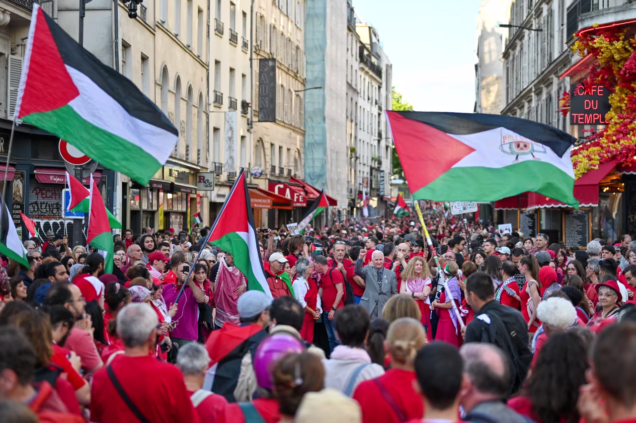 A crowd of protesters during the Red Line for Gaza demonstration in Paris, France on July 8.