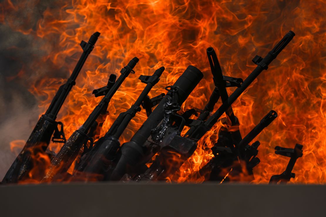 PKK weapons being destroyed in Sulaymaniyah, northern Iraq on July 11, 2025.