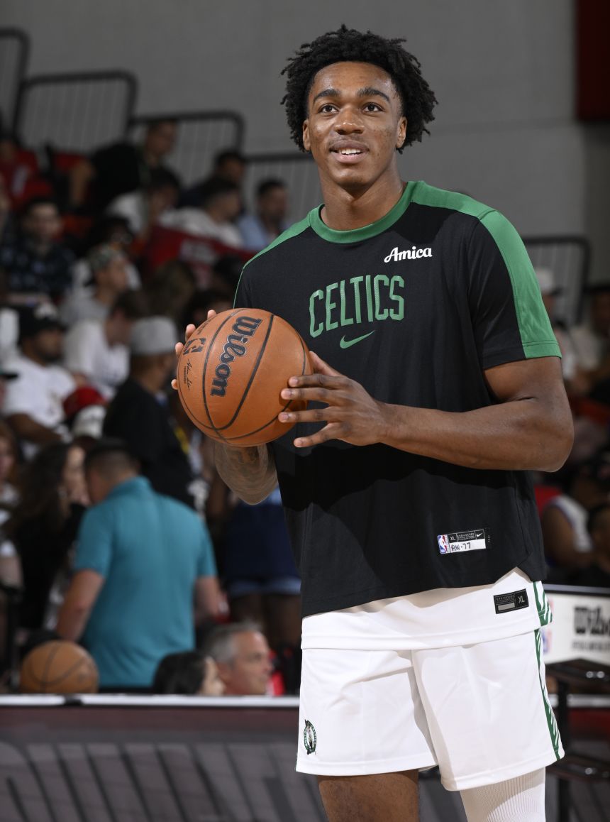 Boston Celtics rookie Williams warms up before a Summer League game in July.