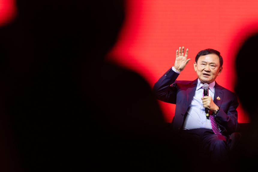 Former Thai Prime Minister Thaksin Shinawatra speaks at the Splash Soft Power Forum in Bangkok, Thailand on July 9, 2025.