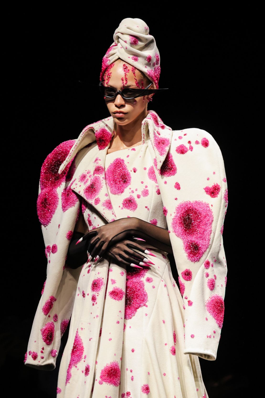 At Wun's show, the grotesque became gorgeous with embellishments designed to look like blood stains.