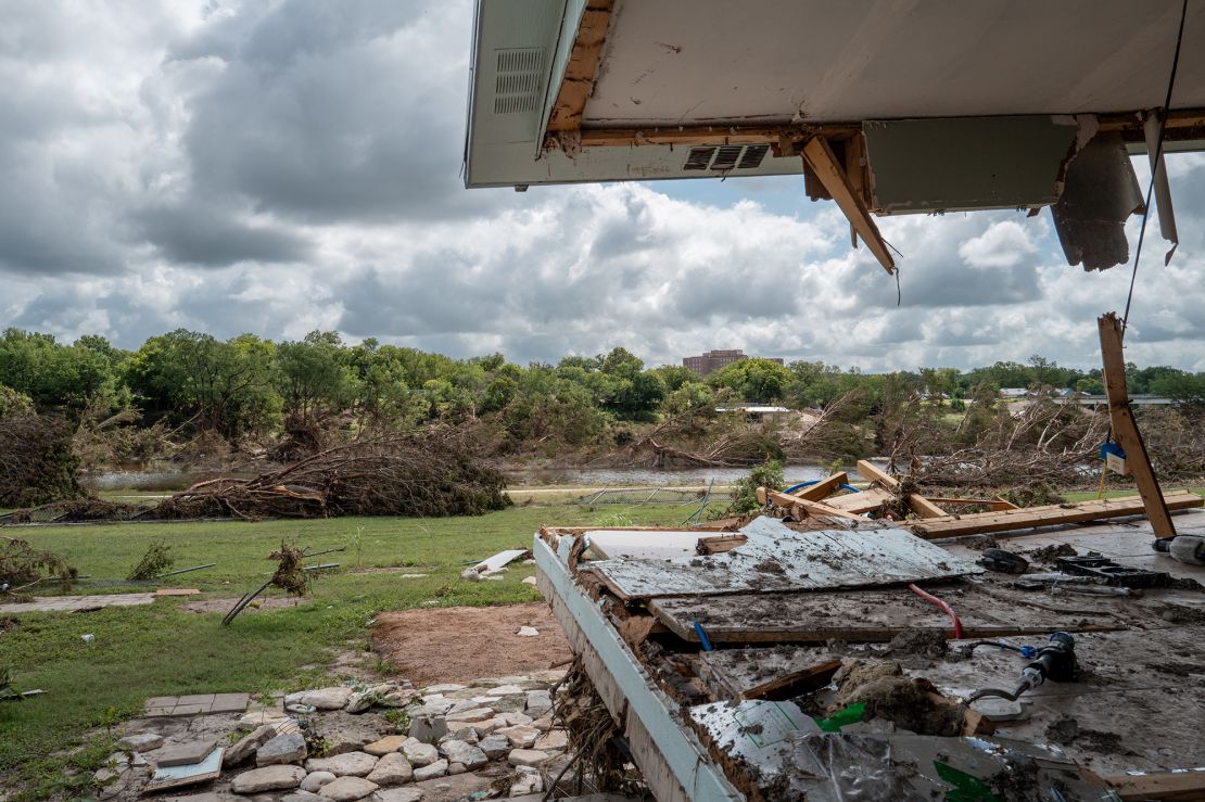 What remains of the backside of a home is seen after flooding on the banks of the Guadalupe River on in Kerrville, Texas. Only 2% of the residents of Kerr County, Texas, where this home was is located, had flood insurance before severe flash flooding wrecked death and destruction in the region.