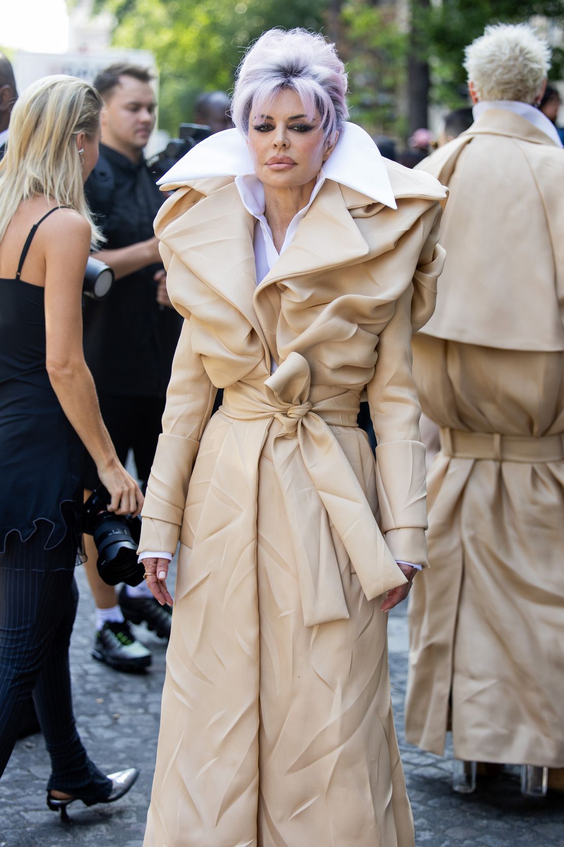 Lisa Rinna opted for a tall, lilac-colored wig at the Viktor & Rolf show during Paris Haute Couture Week.