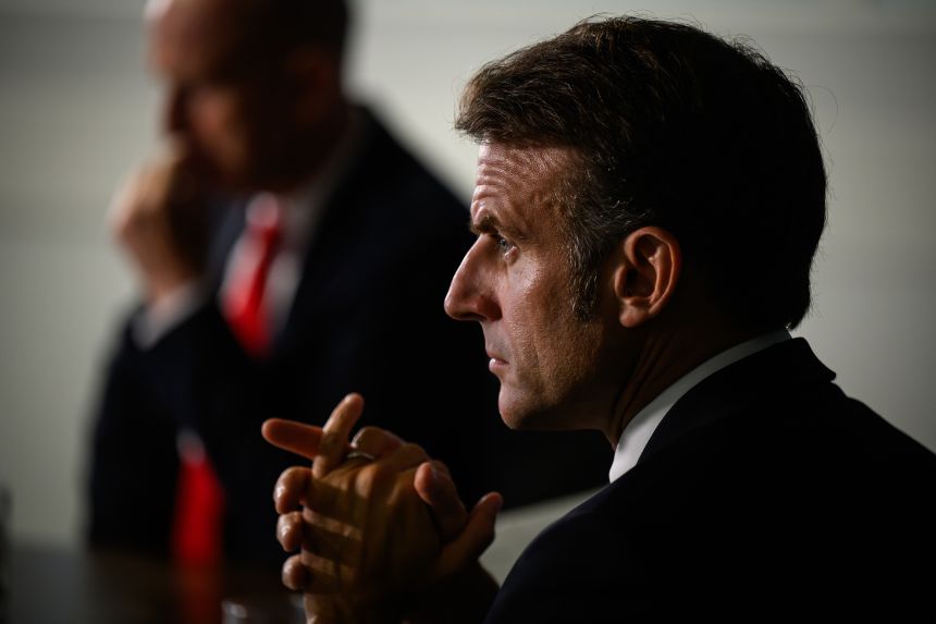 French President Emmanuel Macron, shown on July 10, says his government's recognition of  the State of Palestine is intended to revive the two-state solution and bring peace to the Middle East.