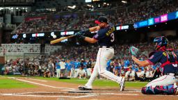 Cal Raleigh #29 of the Seattle Mariners, wearing #3 in honor of Babe Ruth, bats during the 2025 T-Mobile Home Run Derby at Truist Park on Monday in Atlanta, Georgia on July 14, 2025.