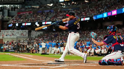 Cal Raleigh #29 of the Seattle Mariners, wearing #3 in honor of Babe Ruth, bats during the 2025 T-Mobile Home Run Derby at Truist Park on Monday in Atlanta, Georgia on July 14, 2025.