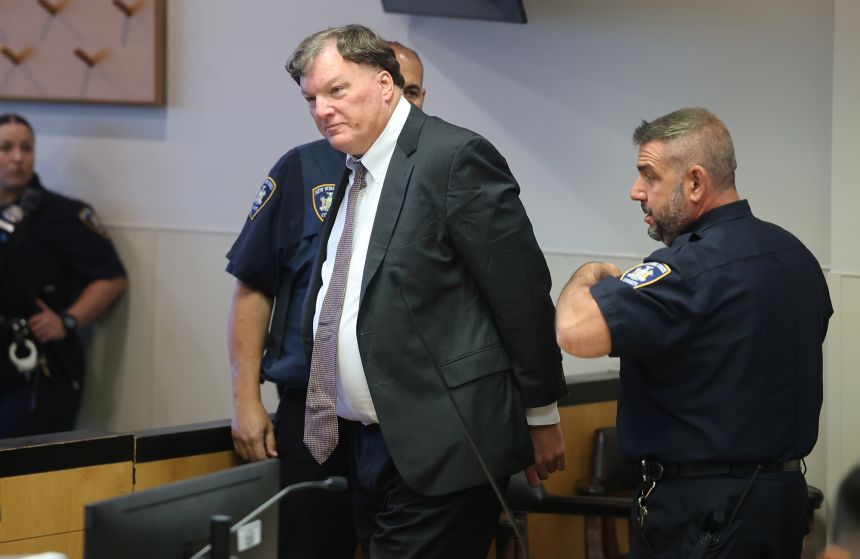Suspected serial killer Rex A. Heuermann appears inside Judge Tim Mazzei's courtroom at Suffolk County Court in Riverhead on July 17, 2025.