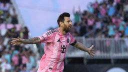 Lionel Messi celebrates after scoring his first goal on Saturday.
