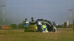 SOUTHEND, ENGLAND - JULY 13: Emergency services attend the scene of a plane crash at Southend Airport on July 13, 2025 in Southend, England. A Beechcraft B200 passenger plane has crashed shortly after take off from London Southend Airport. The aircraft, which was scheduled to fly to Lelystad in the Netherlands, was reportedly seen engulfed in flames and smoke after it crashed around 4pm on Sunday. (Photo by Getty Images)
