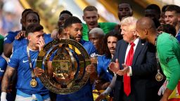 There appeared to be some confusion among Chelsea players during their trophy celebrations when President Donald Trump remained on stage.