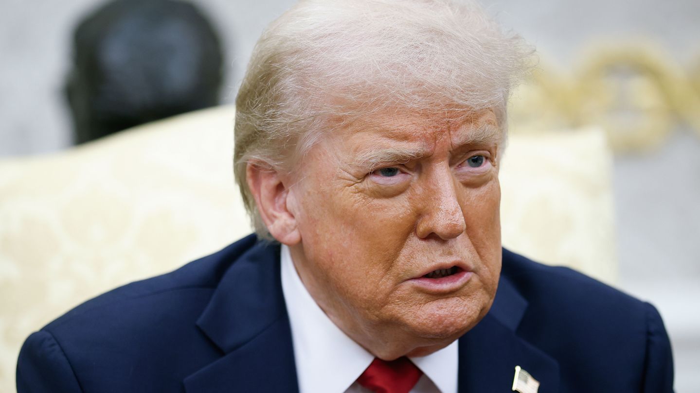 President Donald Trump delivers remarks while meeting with NATO Secretary General Mark Rutte in the Oval Office at the White House in Washington, DC, on Monday.