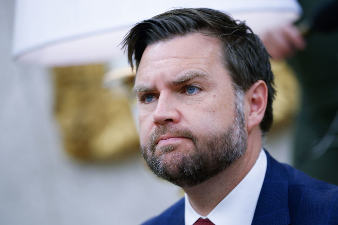 Vice President JD Vance attends listens as President Donald Trump meets with NATO Secretary General Mark Rutte in the Oval Office at the White House on Monday, in Washington, DC.