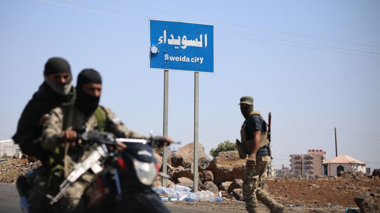 Tribal fighters in the city of Suwayda, Syria, on July 19, 2025.