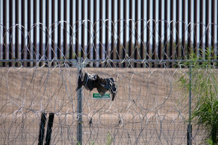 Razor wire at the at the border wall in Juarez, Chihuahua state, Mexico, on July 18.