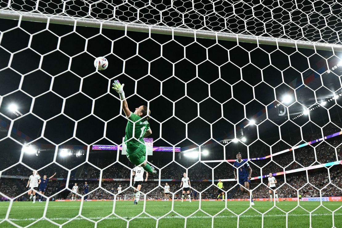 Berger's save to keep out Minge's header was one of the moments of the tournament so far.