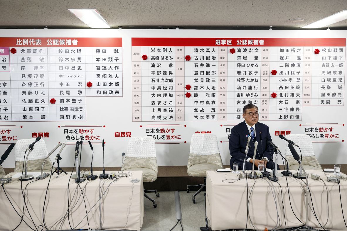 Japanese Prime Minister Shigeru Ishiba addresses the media at the Liberal Democratic Party’s headquarters in Tokyo on Sunday, July 20. Japan’s shaky ruling coalition is likely to lose its majority in the upper house, <a  target="_top" href="/newspapers?url=https://www.cnn.com/2025/07/20/asia/japan-upper-house-election-ldp-intl">exit polls showed after Sunday’s election</a>.