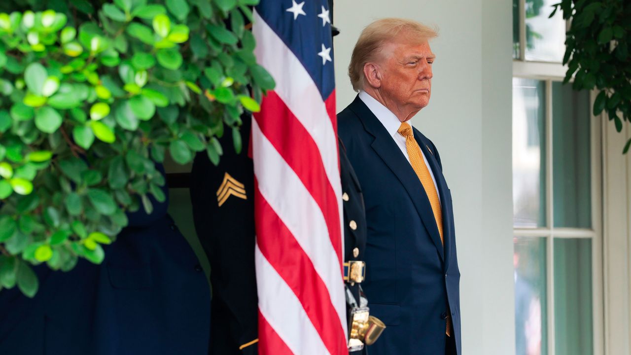 WASHINGTON, DC - JULY 16: U.S. President Donald Trump waits for the arrival of Crown Prince of Bahrain Salman bin Hamad Al Khalifa outside the West Wing of the White House on July 16, 2025, in Washington, D.C. Trump is scheduled to hold a bilateral meeting and working lunch with the Crown Prince during the visit. (Photo by Anna Moneymaker/Getty Images)