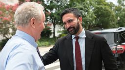 WASHINGTON, DC - JULY 16: Sen. Chris Van Hollen (D-MD) speaks with New York City mayoral candidate Mayoral Candidate Zohran Mamdani as he leaves the Dirksen Senate Office Building on July 16, 2025 in Washington, DC. Mamdani met privately with Sanders after attending a breakfast event hosted by Rep. Alexandria Ocasio-Cortez (D-N.Y.)