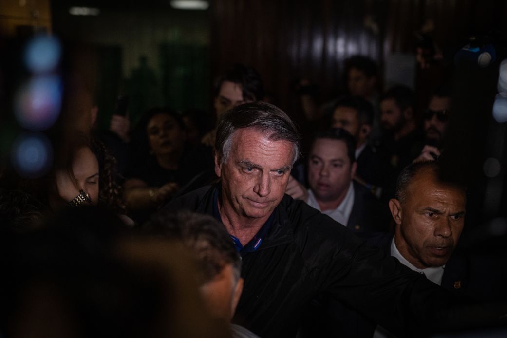 Jair Bolsonaro, Brazil's former president, center, in Brasilia, Brazil, on July 21.