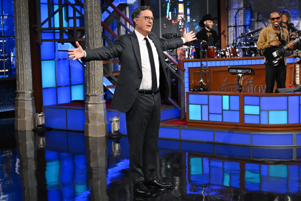 Late-night talk show host Stephen Colbert speaks to his audience on Monday, July 21. It was <a  target="_top" href="/newspapers?url=https://www.cnn.com/2025/07/22/media/colbert-fallon-stewart-sandler-comedians-late-show-cancel">his first night back on “The Late Show”</a> since the shocking news that CBS is canceling it. The network, citing financial pressures, said the cancellation will take effect in May 2026, the normal end of the broadcast TV season.
