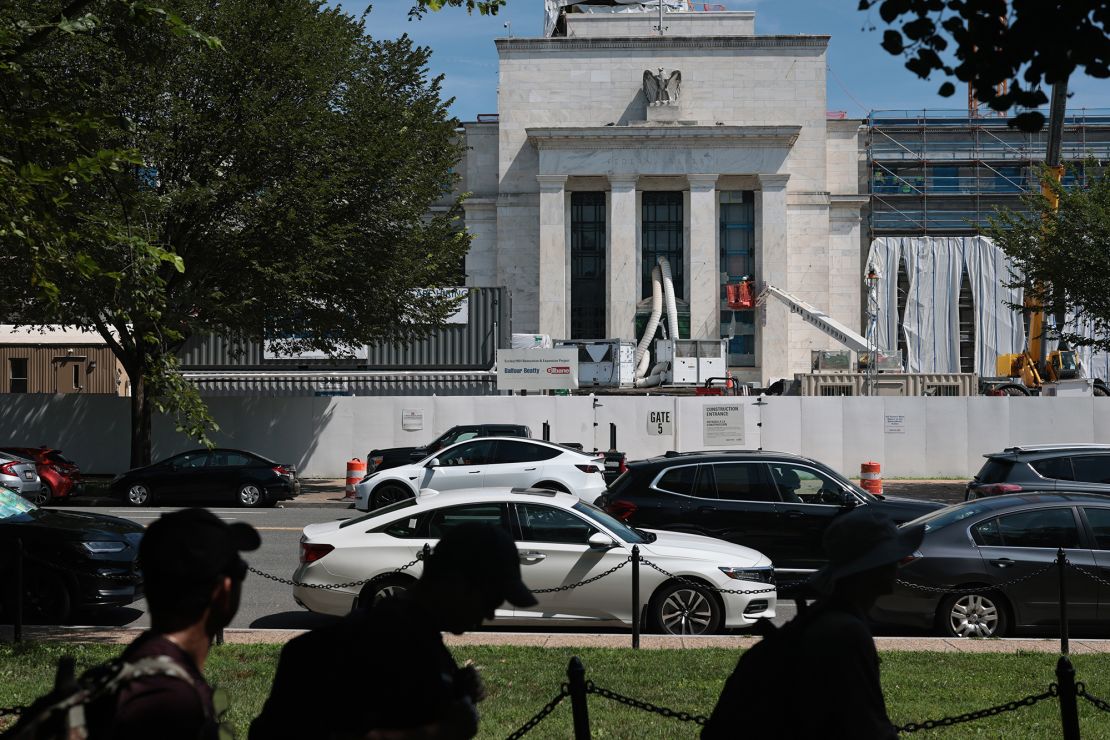 The Federal Reserve building is seen as it goes under construction on July 17, 2025, in Washington, DC.