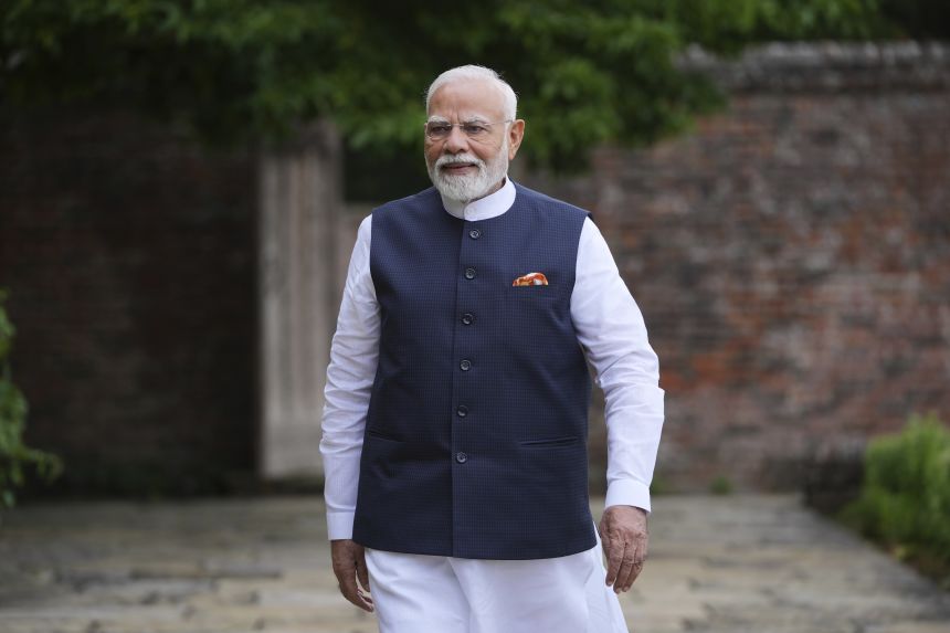 Indian Prime Minister Narendra Modi in Aylesbury, England, on July 24, 2025.