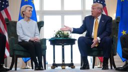 President of the European Commission Ursula von der Leyen meets with U.S. President Donald Trump at Trump Turnberry golf club on July 27, 2025 in Turnberry, Scotland. U.S. President Donald Trump is visiting his Trump Turnberry golf course, as well as Trump International Golf Links in Aberdeenshire, during a brief visit to Scotland from July 25 to 29.