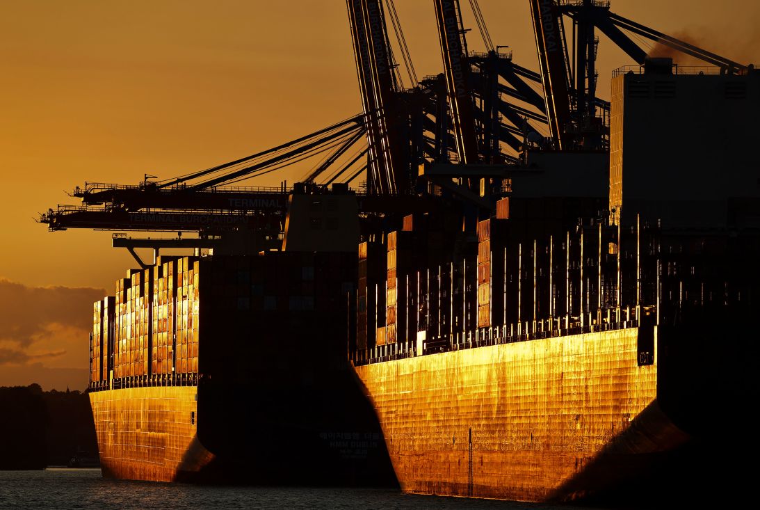 Containers are handled at the a terminal in the port of Hamburg in Germany on July 28.
