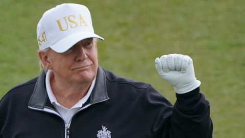 US President Donald Trump attends the opening of the Trump International Golf Links, the president's new golf course on the Menie Estate in Balmedie, Aberdeenshire. The president is opening up a new course dedicated to his Scottish mother, who grew up on the Isle of Lewis, as part of his five-day private trip to the country. Picture date: Tuesday July 29, 2025. (Photo by Jane Barlow/PA Images via Getty Images)