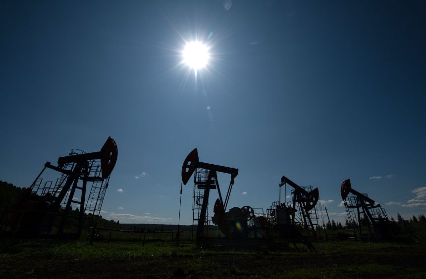 Oil pumping units are seen in Kazan, Russia, in July.