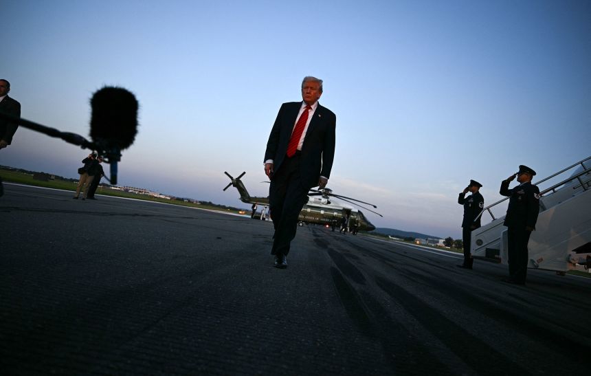 President Donald Trump at Lehigh Valley International Airport in Allentown, Pennsylvania, on August 3.