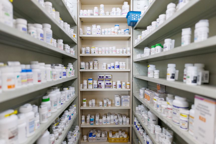 Prescription drugs are seen inside a Los Angeles pharmacy in August.
