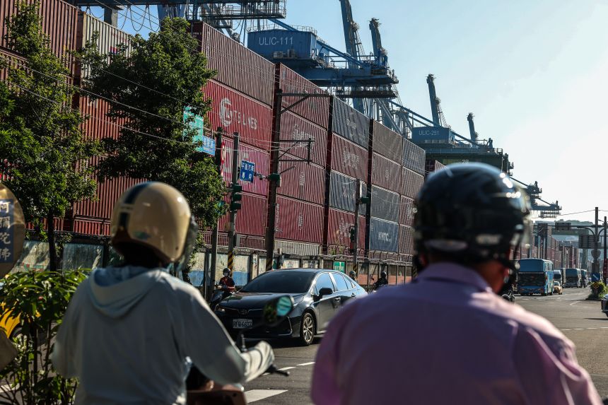 Shipping containers are seen at the Port of Keelung in Keelung, Taiwan, on August 7, 2025.