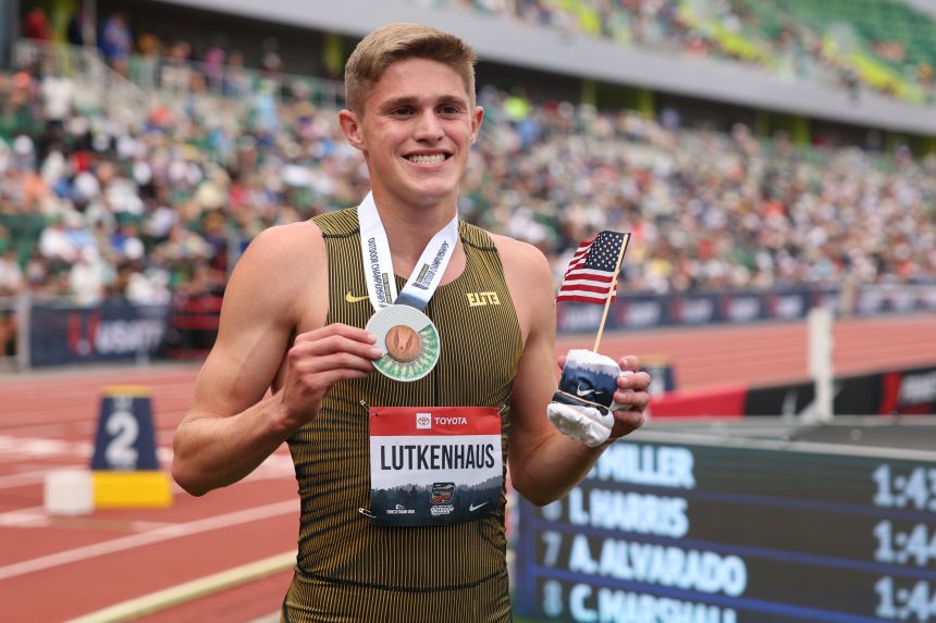 Cooper Lutkenhaus poses with his silver medal after last month's final in Eugene, Oregon.