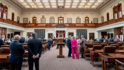 AUSTIN, TEXAS - AUGUST 05: Lawmakers and elected officials speak at the conclusion of a House meeting at the state Capitol on August 05, 2025 in Austin, Texas. Texas Democratic lawmakers have fled the state in an attempt to protest and deny quorum for votes on a proposed Republican redistricting plan. Gov. Greg Abbott has threatened to remove lawmakers who do not return by today. (Photo by Brandon Bell/Getty Images)