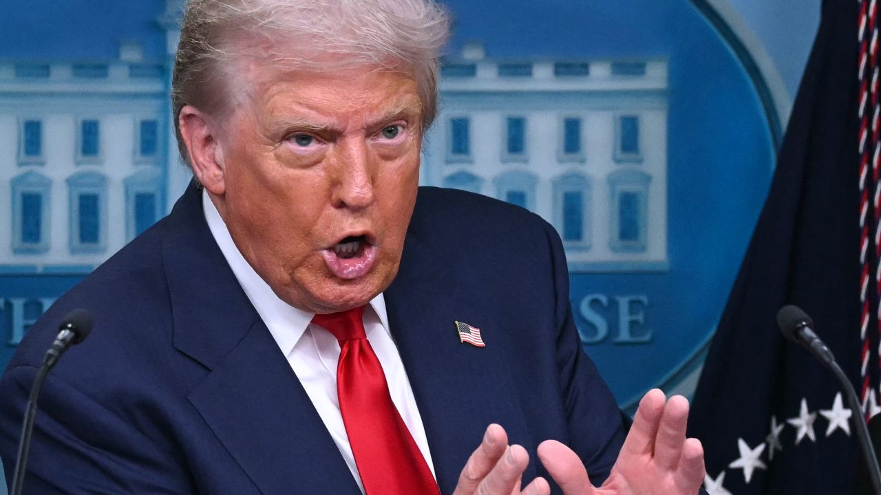US President Donald Trump speaks during a news conference to discuss crime in Washington, DC, in the Brady Press Briefing Room at the White House in Washington, DC, on August 11, 2025. President Donald Trump announced Monday that he was deploying National Guard troops and putting the Washington police force under federal control to tackle crime in the US capital. 