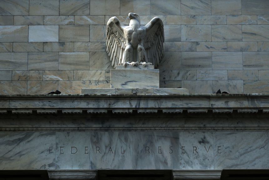 The eagle statue sits on the Marriner S. Eccles building of the Federal Reserve Board on August 6, 2025 in Washington, DC.
