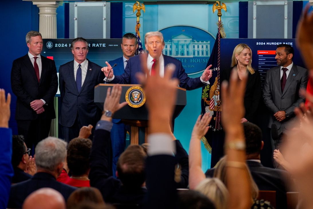 Trump answers questions during a White House press conference on August 11.