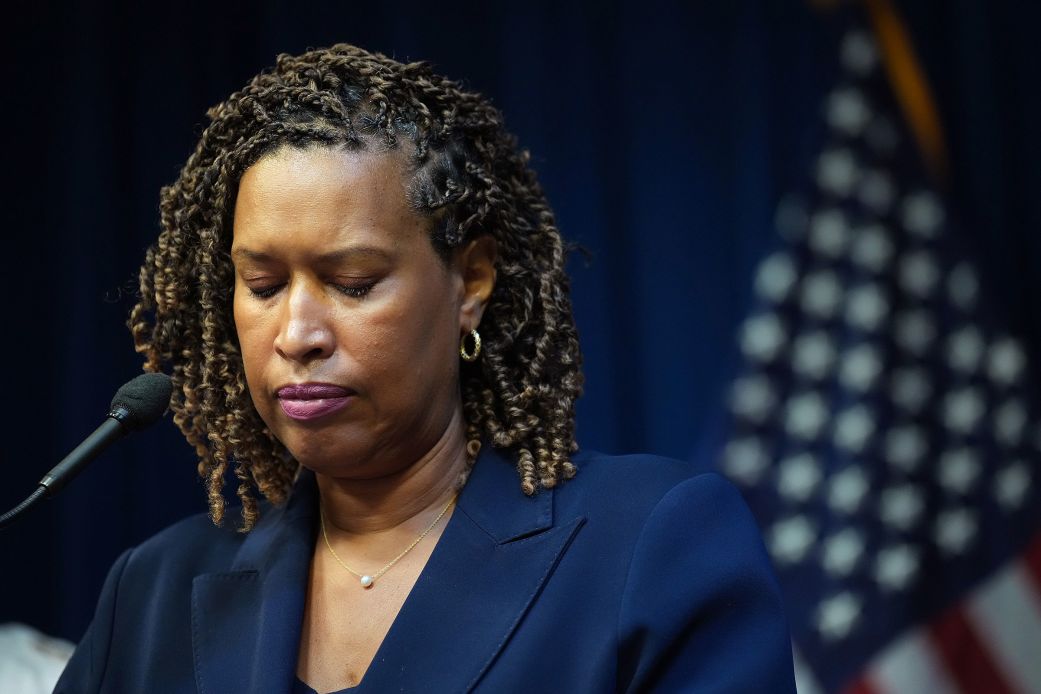 Washington, DC Mayor Muriel Bowser pauses as she speaks at a press conference on August 11, the day President Donald Trump announced a federal takeover of the Metropolitan Police Department and the deployment of the National Guard to the District.