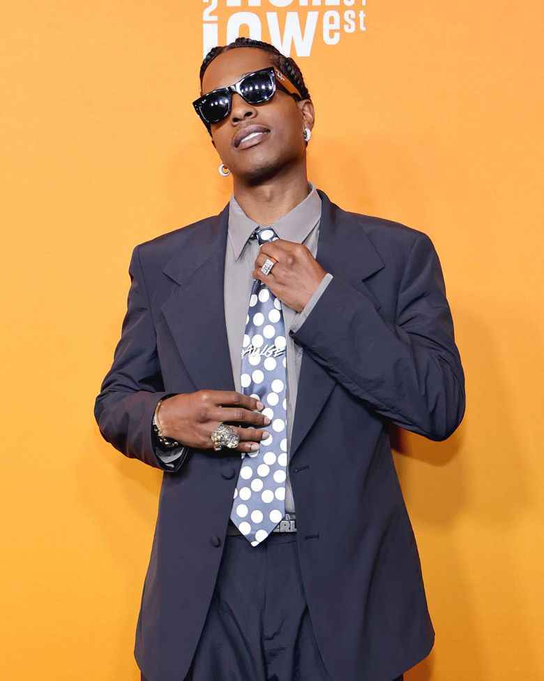 A$AP Rocky is later seen wearing the same tie to the screening of "Highest 2 Lowest" in Los Angeles, California.