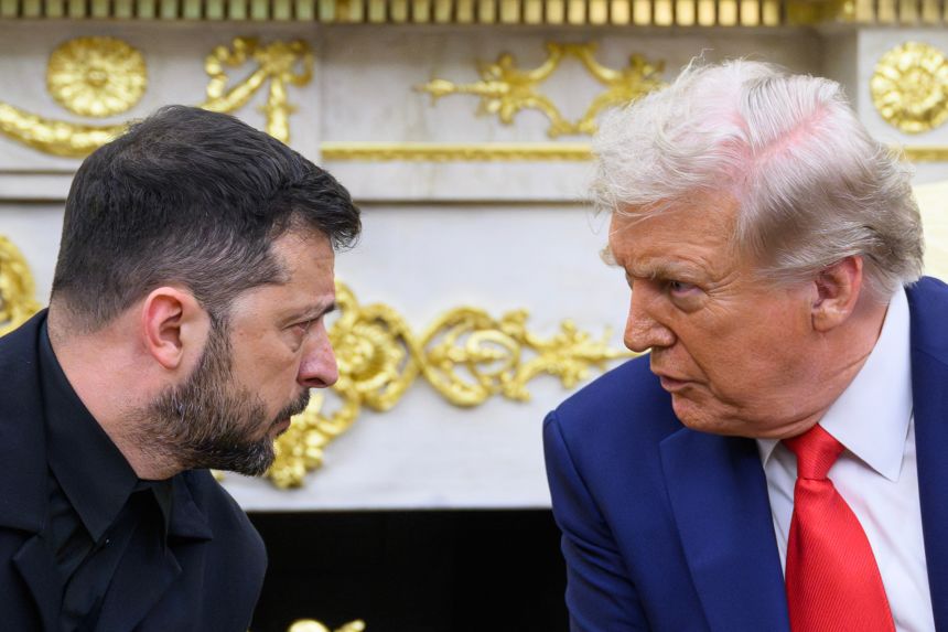 Ukraine President Volodymyr Zelensky and US President Donald Trump participate in a meeting in the Oval Office of the White House in Washington, DC, on August 18, 2025.