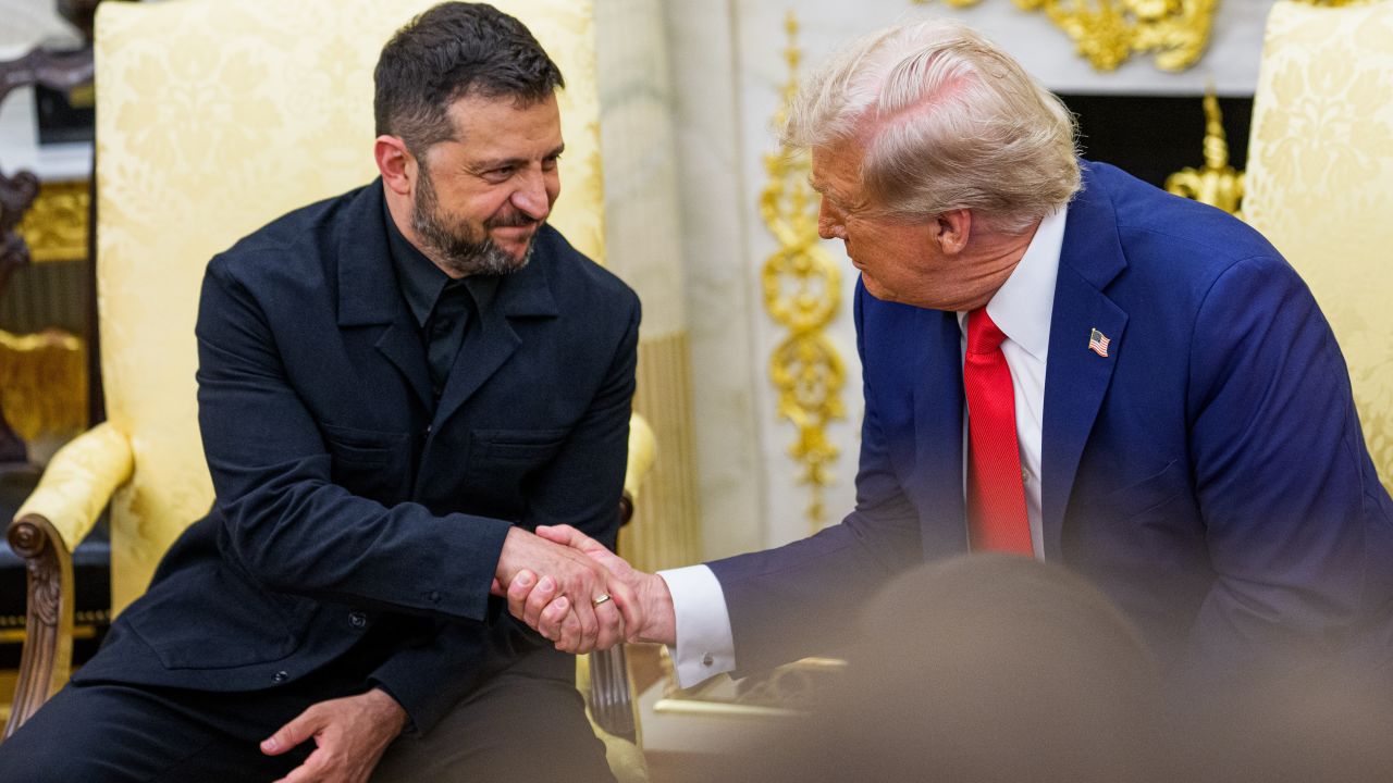 Ukrainian President Volodymyr Zelensky and President Donald Trump during a meeting in the Oval Office of the White House in Washington, DC, on August 18, 2025.
