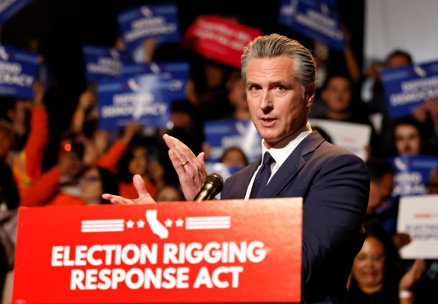 California Gov. Gavin Newsom speaks at a press conference in Los Angeles on Thursday.